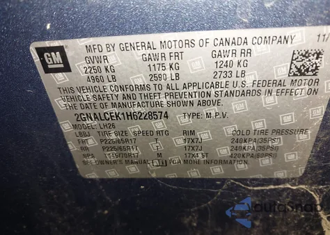 2017 Chevrolet Equinox Lt from USA, damaged, VIN 2GNALCEK1H6228574